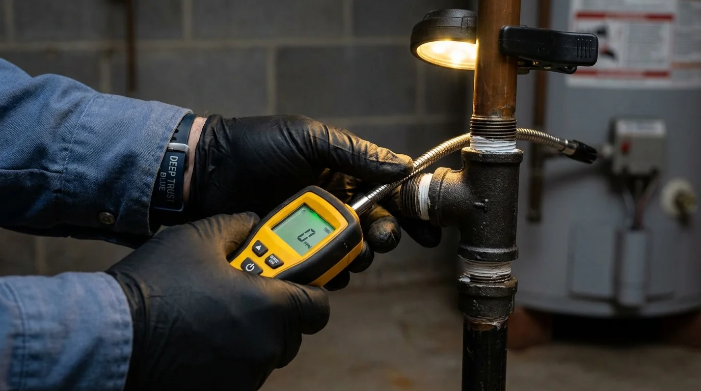 Gas leak detection with electronic sniffer by Johns Plumbing LLC in McMechen