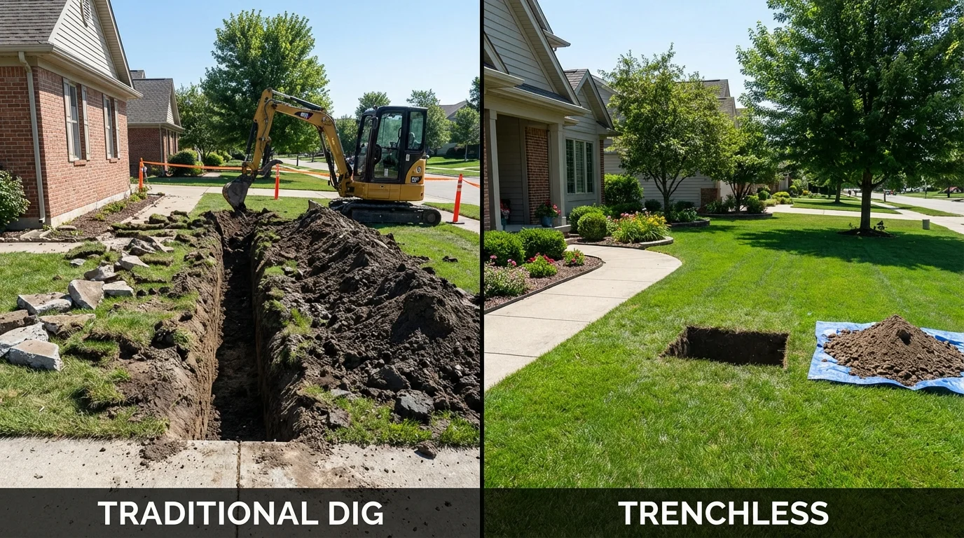 Trenchless sewer repair with minimal yard damage versus traditional excavation in McMechen, WV